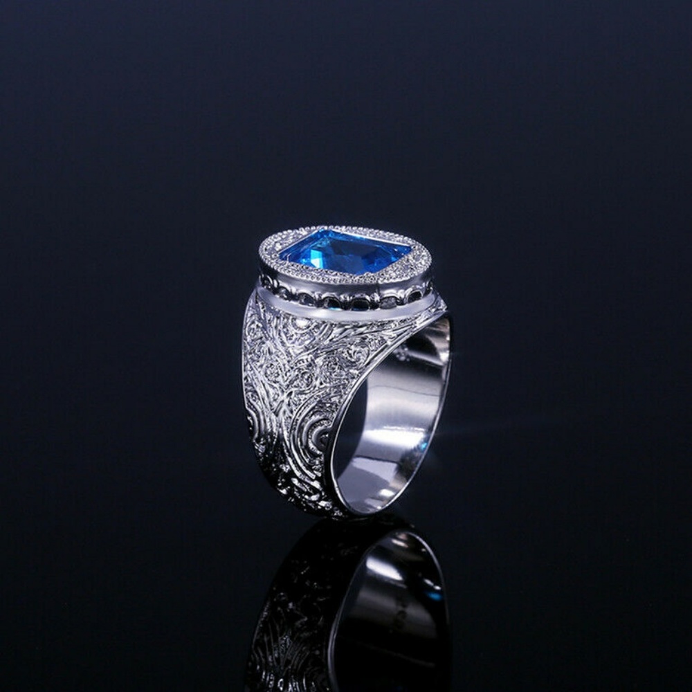 925 Silver Charm Blue Sapphire Ring New - Picture 3 of 4